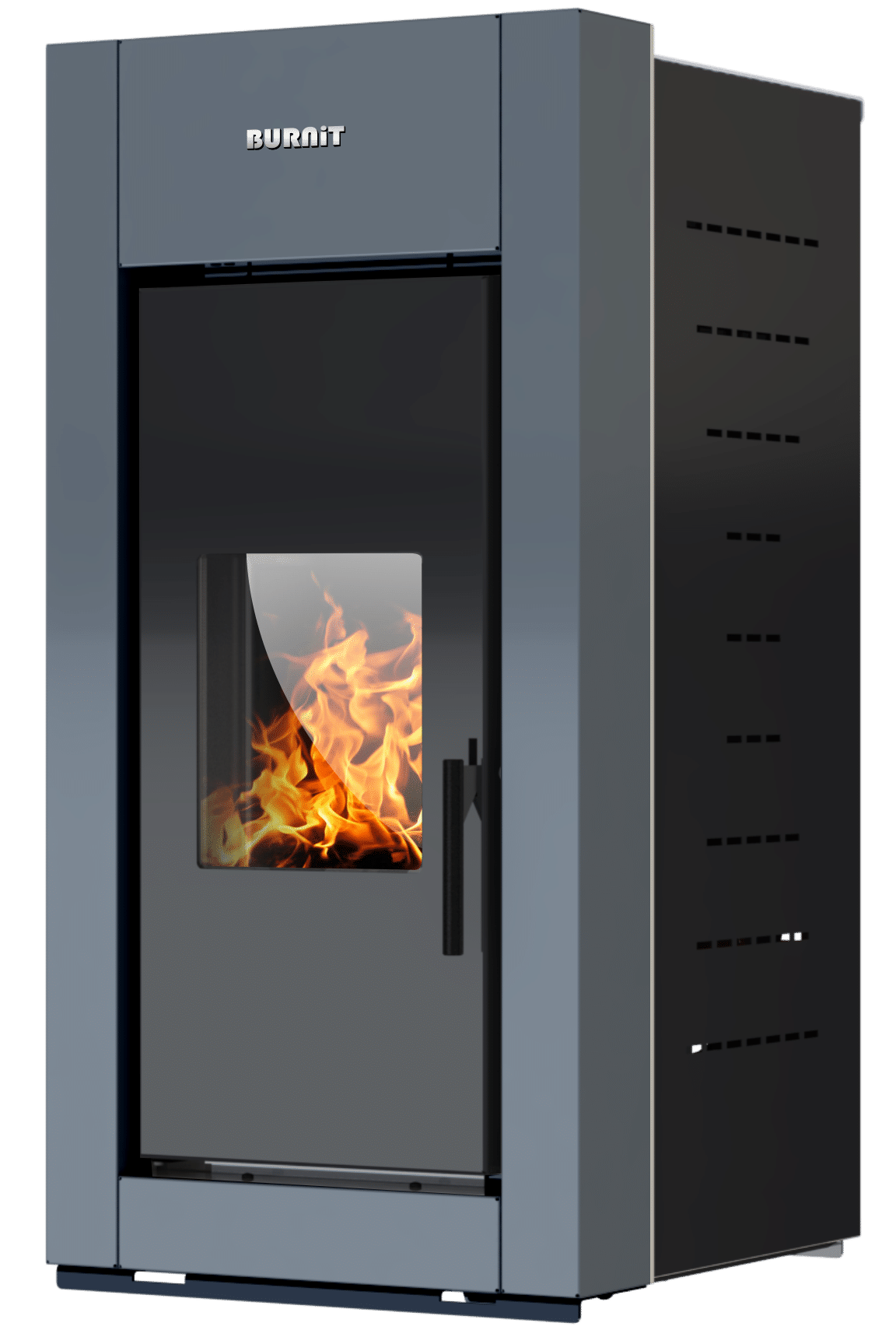 Centrala termosemineu pe peleti Burnit Trend 20 kW culoare Gri Antracit echipata cu pompa de circulatie vas de expansiune automatizare suprafata pana la 130 metri patrati