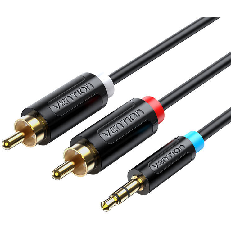 Cablu de date BCLBK, tata jack 3.5 mm la 2x tata RCA, 8m, Negru