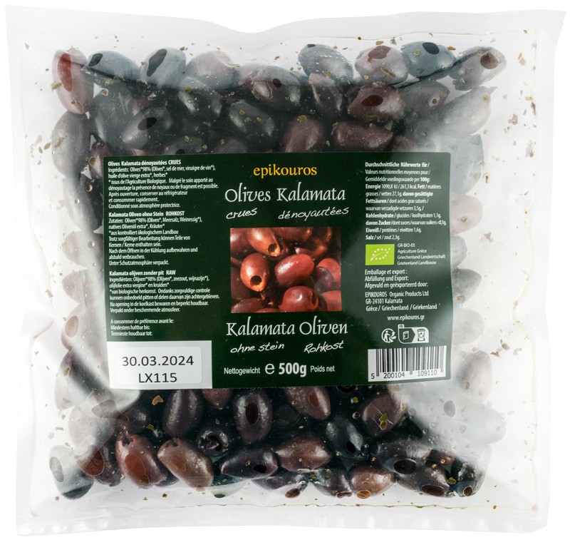 Masline kalamata bio, crude, fara samburi, 500g Epikouros