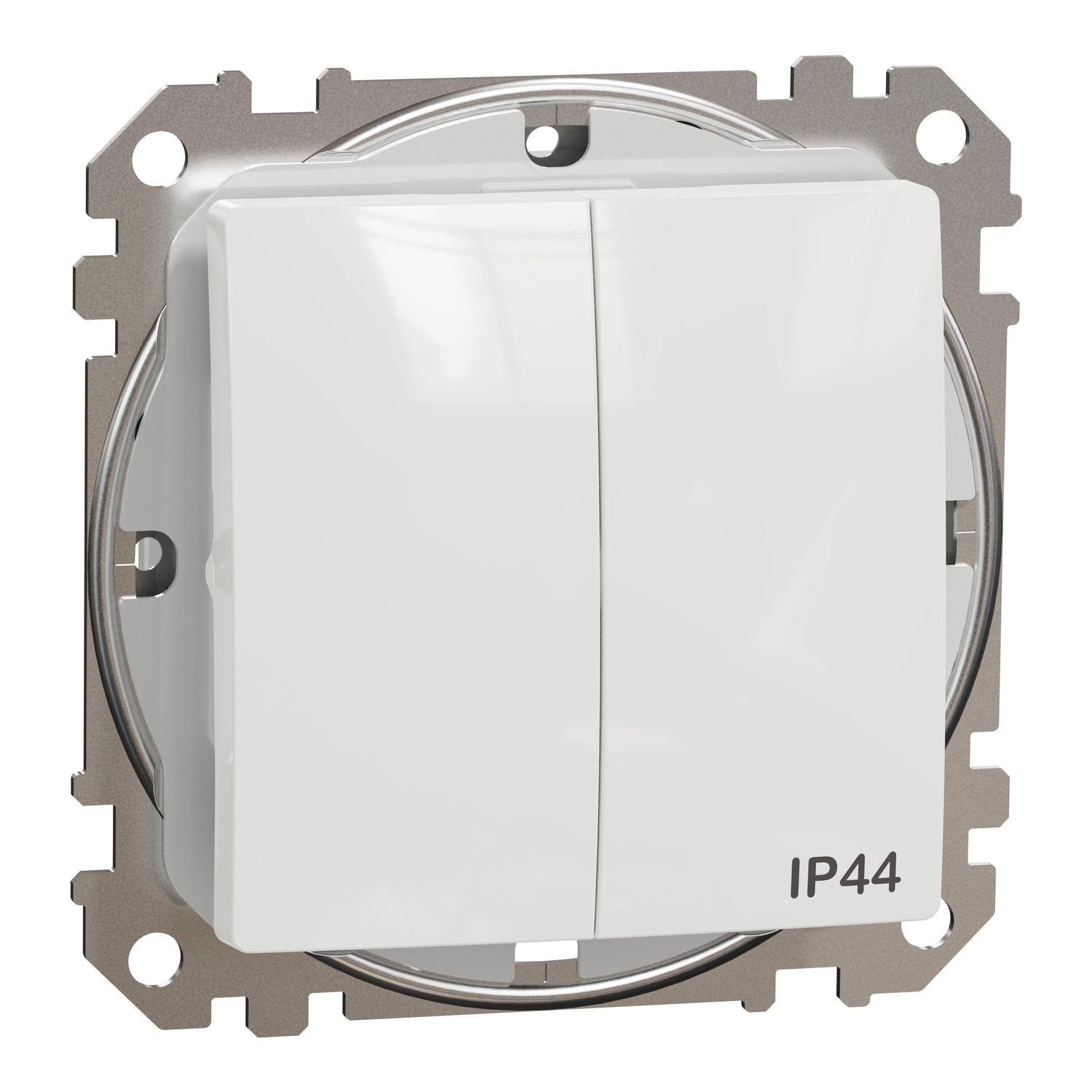 Intrerupator dublu Schneider Sedna SDD211105, incastrat, pentru interior/exterior IP44, cu indicator luminos, alb