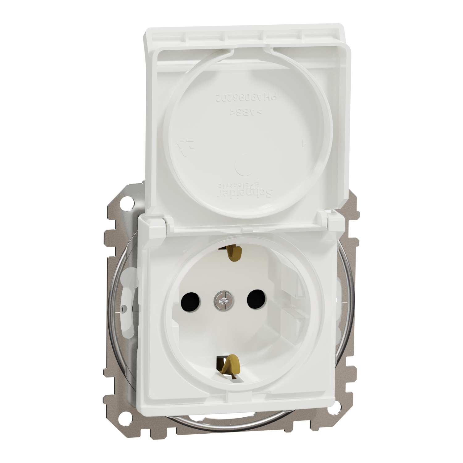 Priza simpla ingropata cu capac Schneider Sedna SDD211023, 2P+E, 16 A, IP 44, alb, 73 x 73 x 50 mm