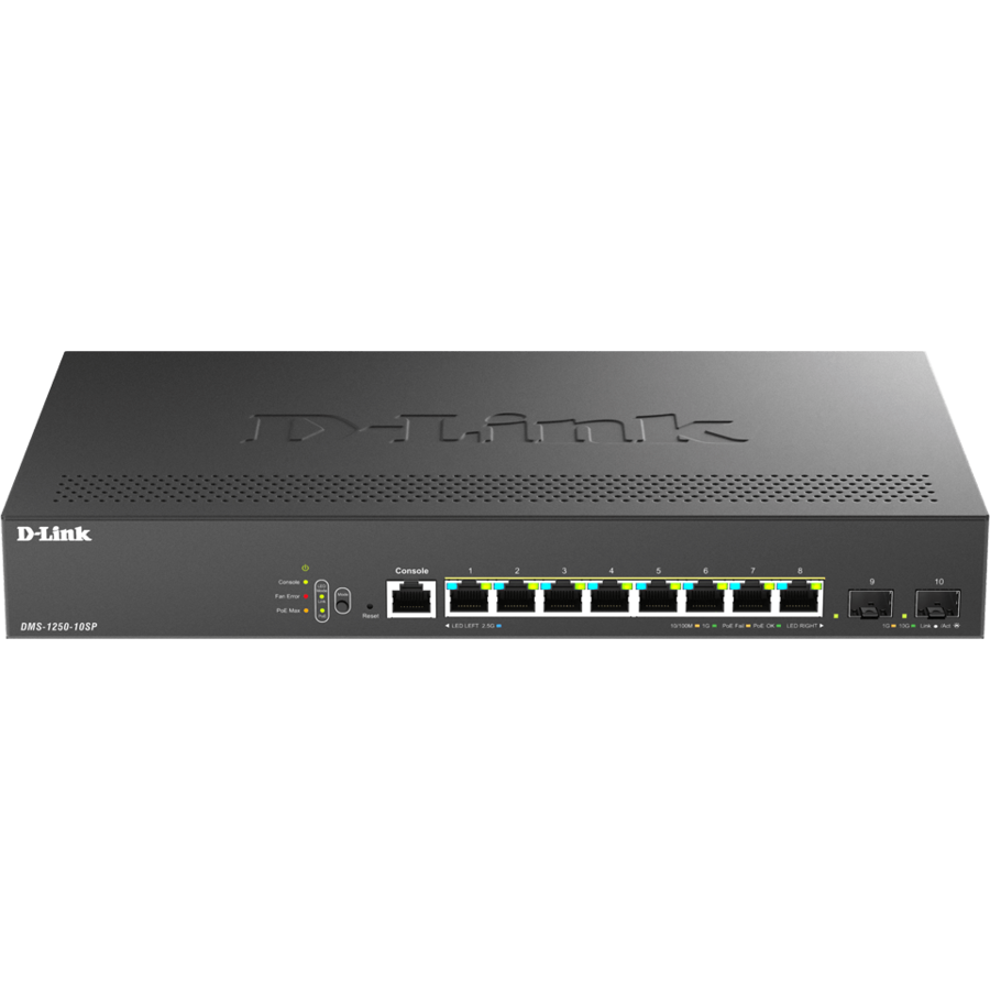 Switch DMS-1250-10SP Smart Managed 8x 2.5GE PoE 2x 10G SFP+ Negru