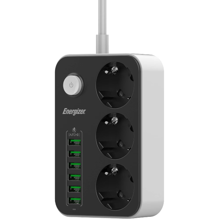 Prelungitor Max 3 x AC Schuko + 6 x USB-A 2500W 10A 2m Negru