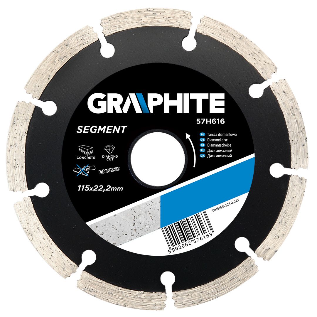 Disc diamantat segmentat, Graphite, 115 x 22.2 x 2.1 mm