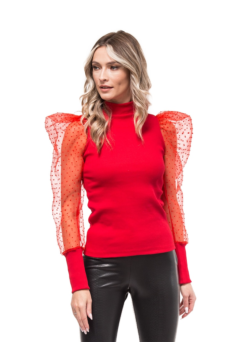 Bluza striata cu maneci bufante Calia - Rosu