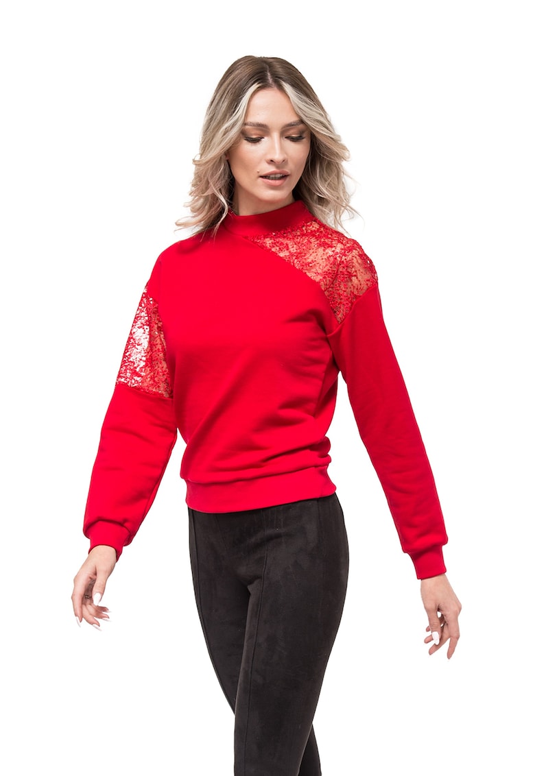 Bluza cu insertii din dantela Tania - Rosu