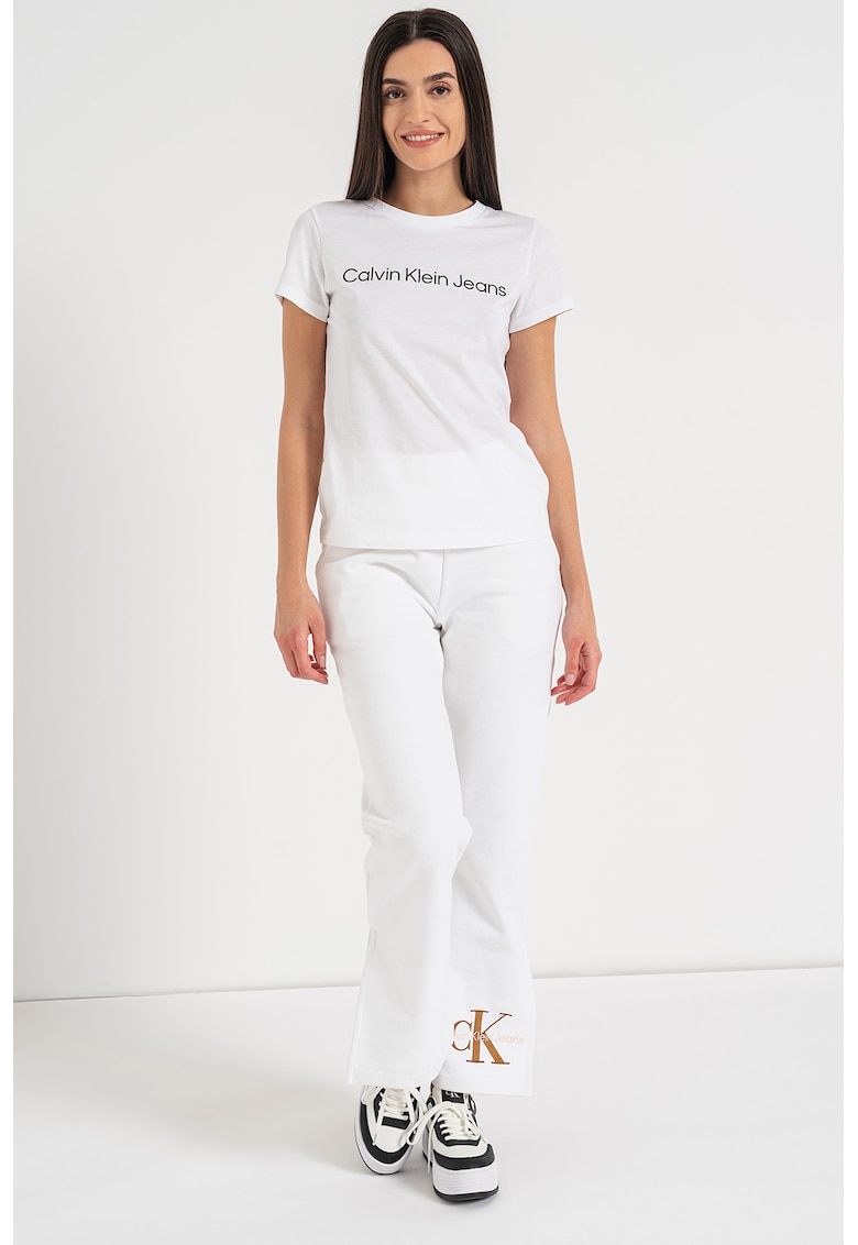 Tricou slim fit cu decolteu la baza gatului - Alb