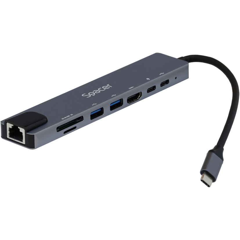 Docking Station Universal 8in1 Conectare Type-C USB 3.0 x 2 USB Type C x 1 PD 87W x 1 HDMI x 1 4K RJ-45 SD Cardx1 TF MicroSDx1 Gri