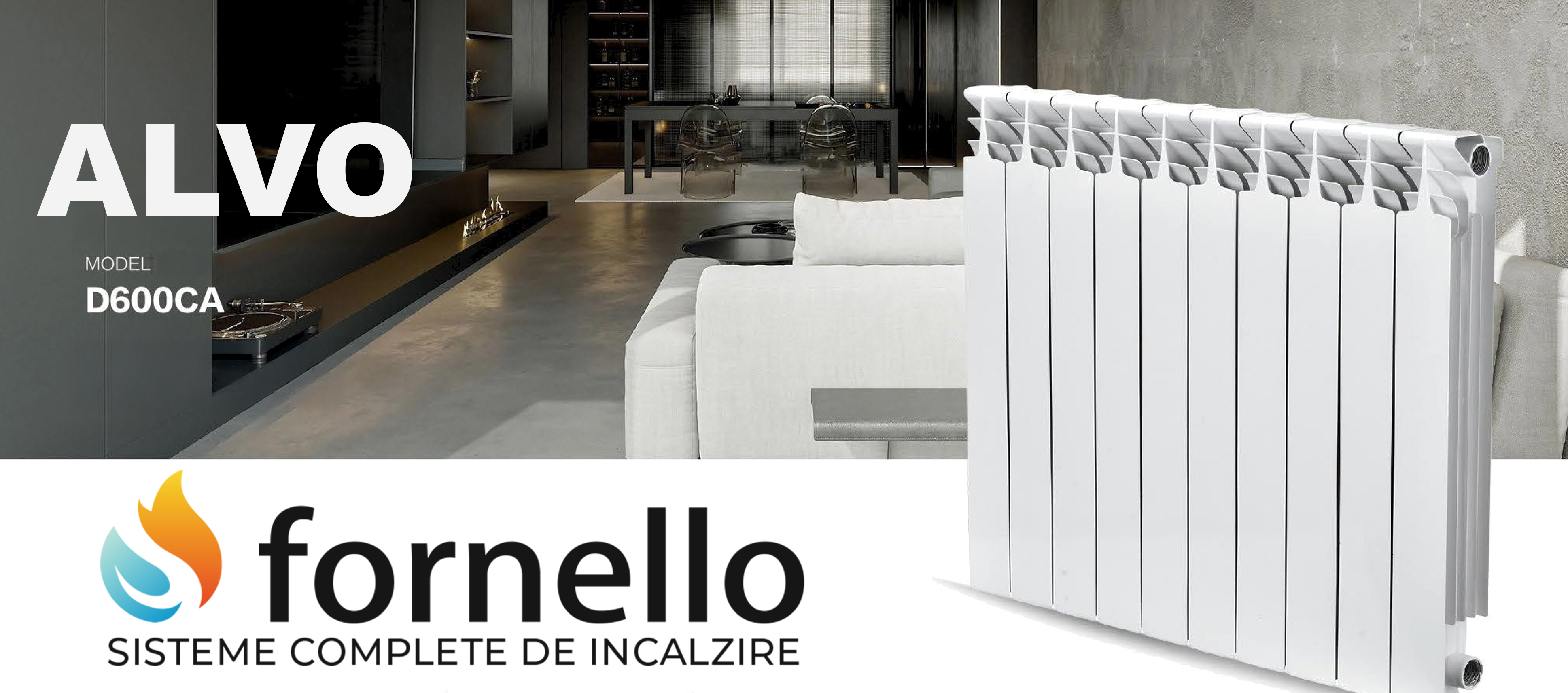 Radiator (calorifer) din aluminiu Fornello ALVO D600CA baterie 10  elementi 10 ani garantie inaltime 600 mm adancime 10 mm