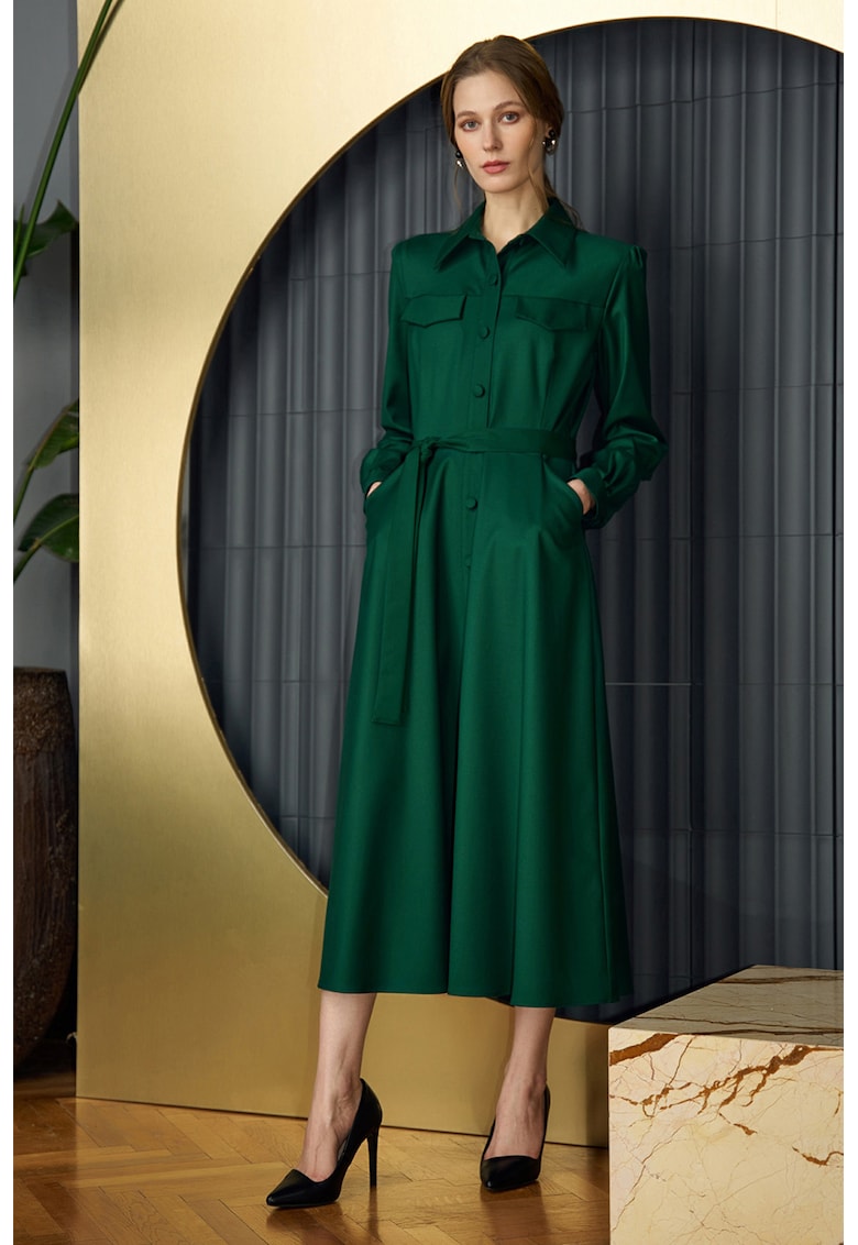 Roche-camasa midi cu buzunare laterale - Verde