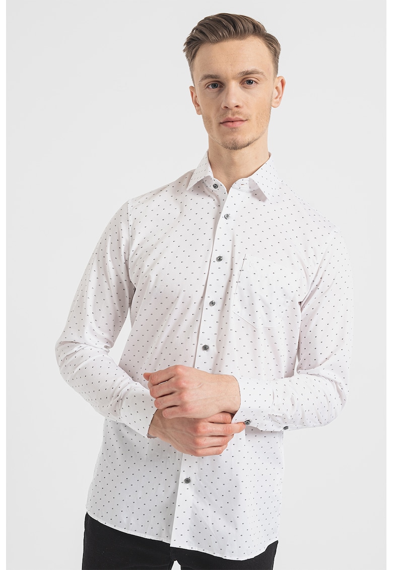Camasa de bumbac cu model grafic - Alb/Negru