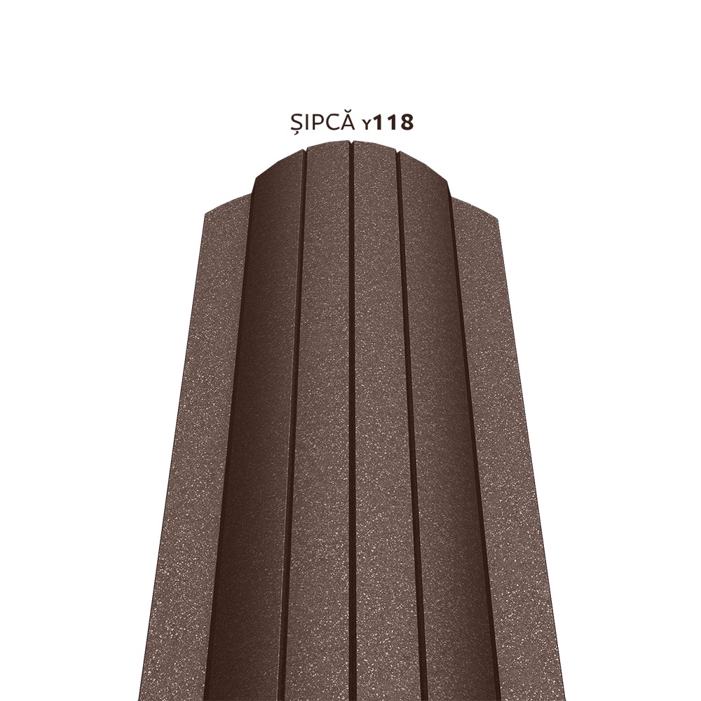 Sipca metalica gard Caretta Vertical Y118, maro RAL 8017, mat structurat, finisaj Fresco Duo, 0.5 mm, 1500 x 118 mm