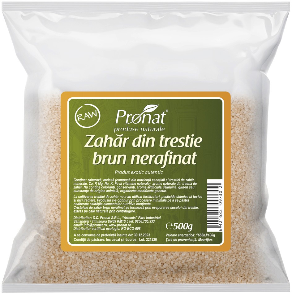Oferte la Zahar brun din trestie nerafinat, raw, 500g Pronat