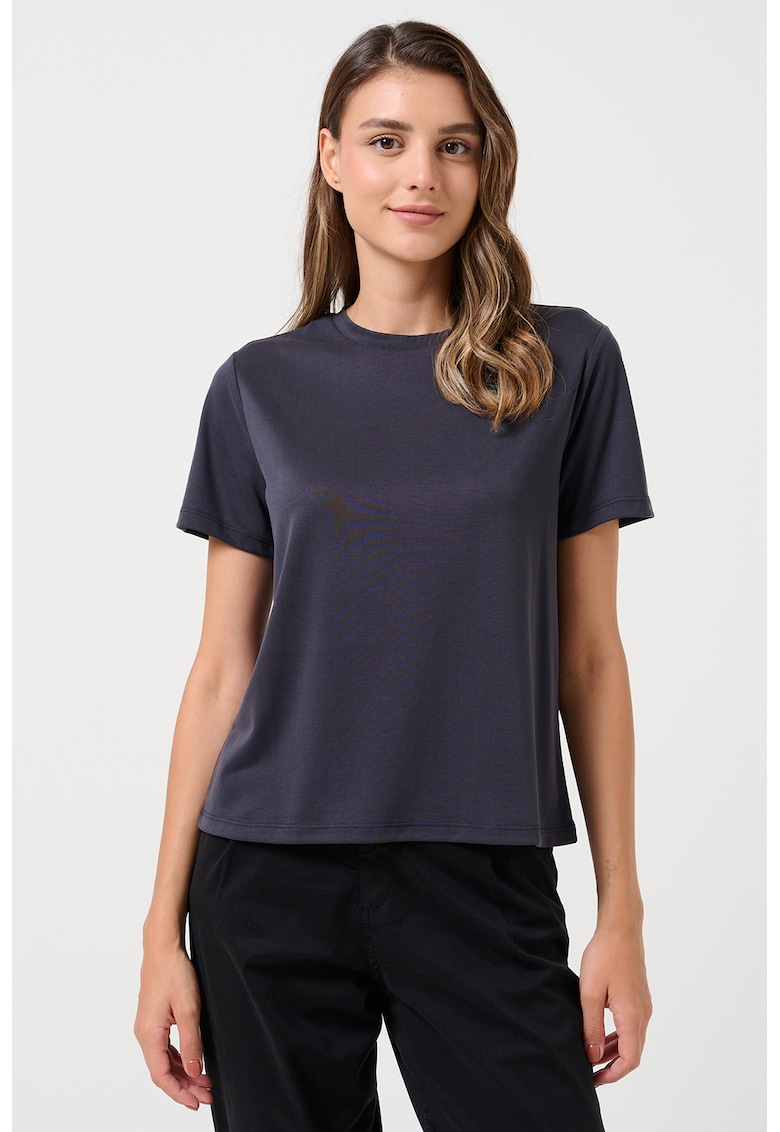 Tricou cu decolteu la baza gatului - din amestec de modal Stiziano - Negru stins