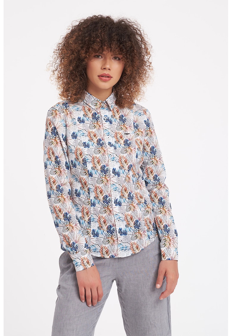 Camasa slim fit cu imprimeu tropical - Alb/Albastru