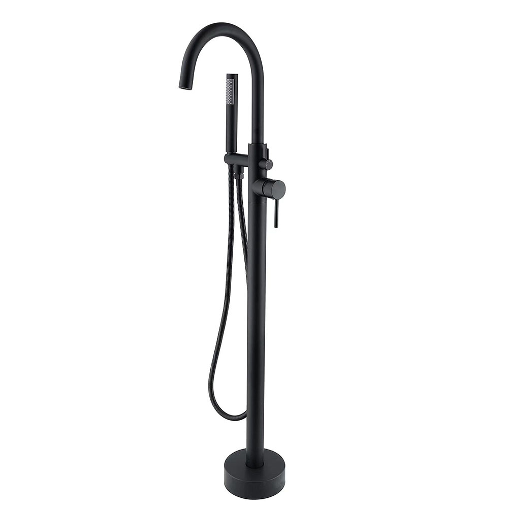 Baterie cada freestanding Axys Seel, fixare in podea, alama, negru, monocomanda, 109 x 95.5 x 16 cm