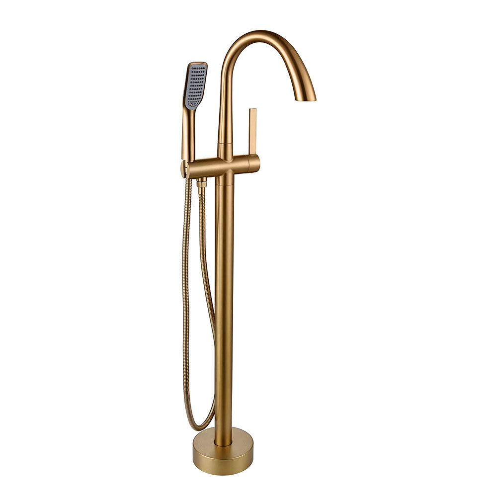 Baterie cada freestanding Axys Seel, fixare in podea, alama, auriu, monocomanda, 109 x 95.5 x 16 cm