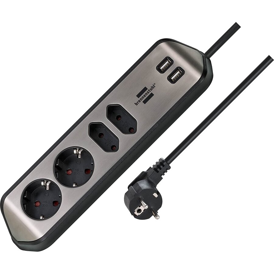 Prelungitor de Colt 1153590410 4 Prize 2 Porturi USB Cablu 2 M Negru/Gri