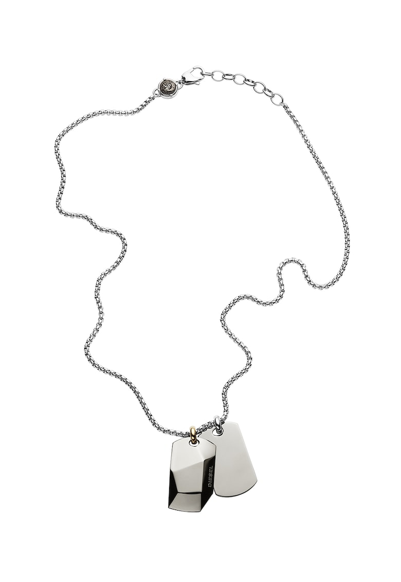 Colier de otel inoxidabil cu pandantiv Single Dog Tag - Argintiu inchis/Argintiu