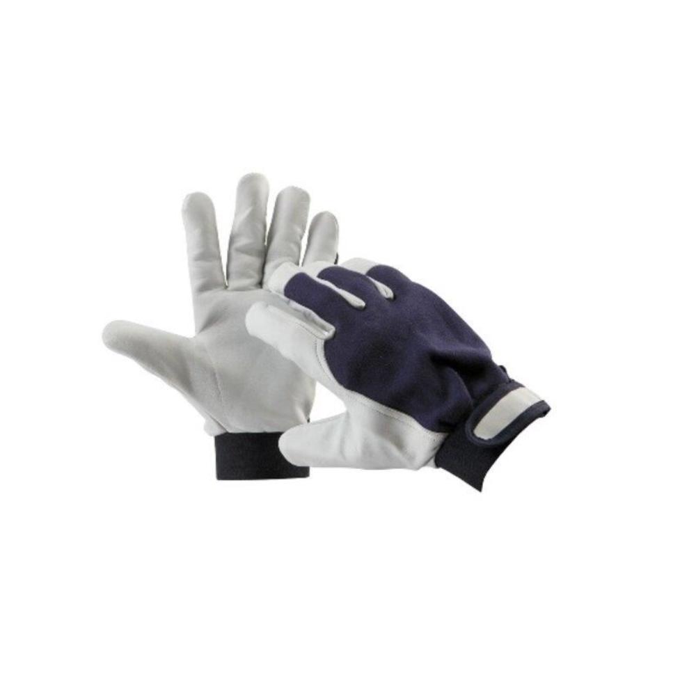 Manusi protectie sofer Marc, piele capra si textil, alb-bleumarin, marimea 10