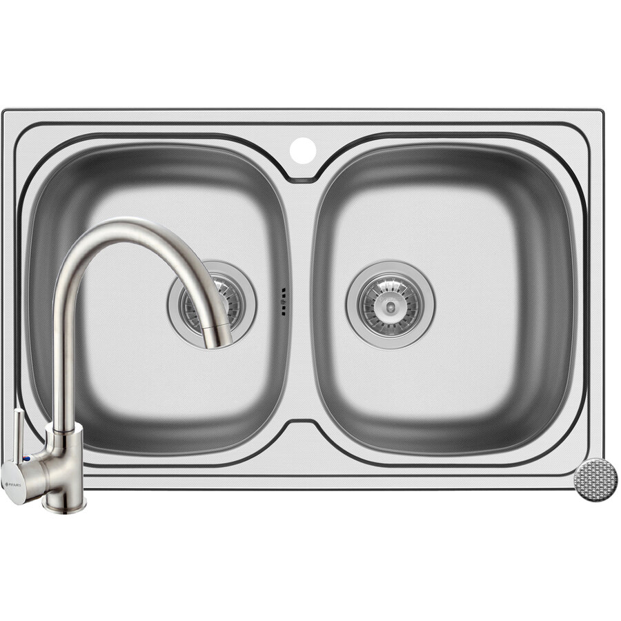 Set Chiuveta Aurora 2B LN si Baterie Bello Crom Inox