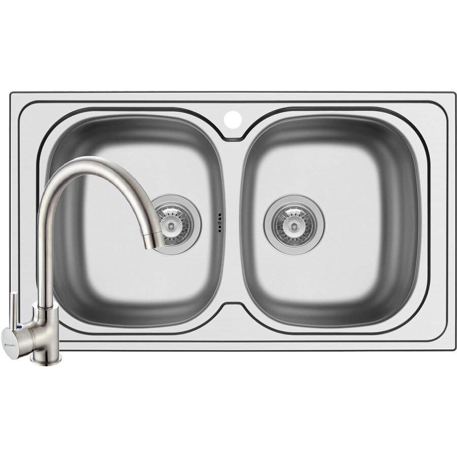 Set Chiuveta Aurora 2B 86 SM si Baterie Bello Crom Inox