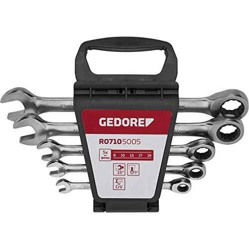 Red ring ratchet open ended spanner set, 5 pieces, spanner (chrome, SW 8 - 19mm)