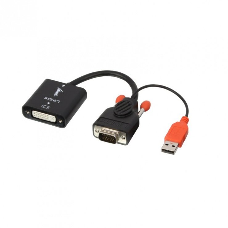 Convertor VGA la DVI-D Dual Link T-M alimentare USB, Lindy