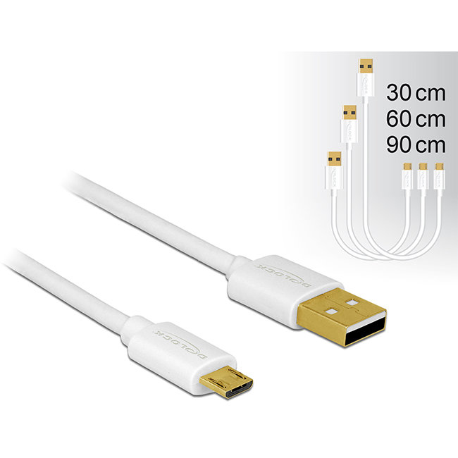 Delock Data and Fast Charging Cable USB 2.0 A-male>Micro-B-male,3 pieces set white