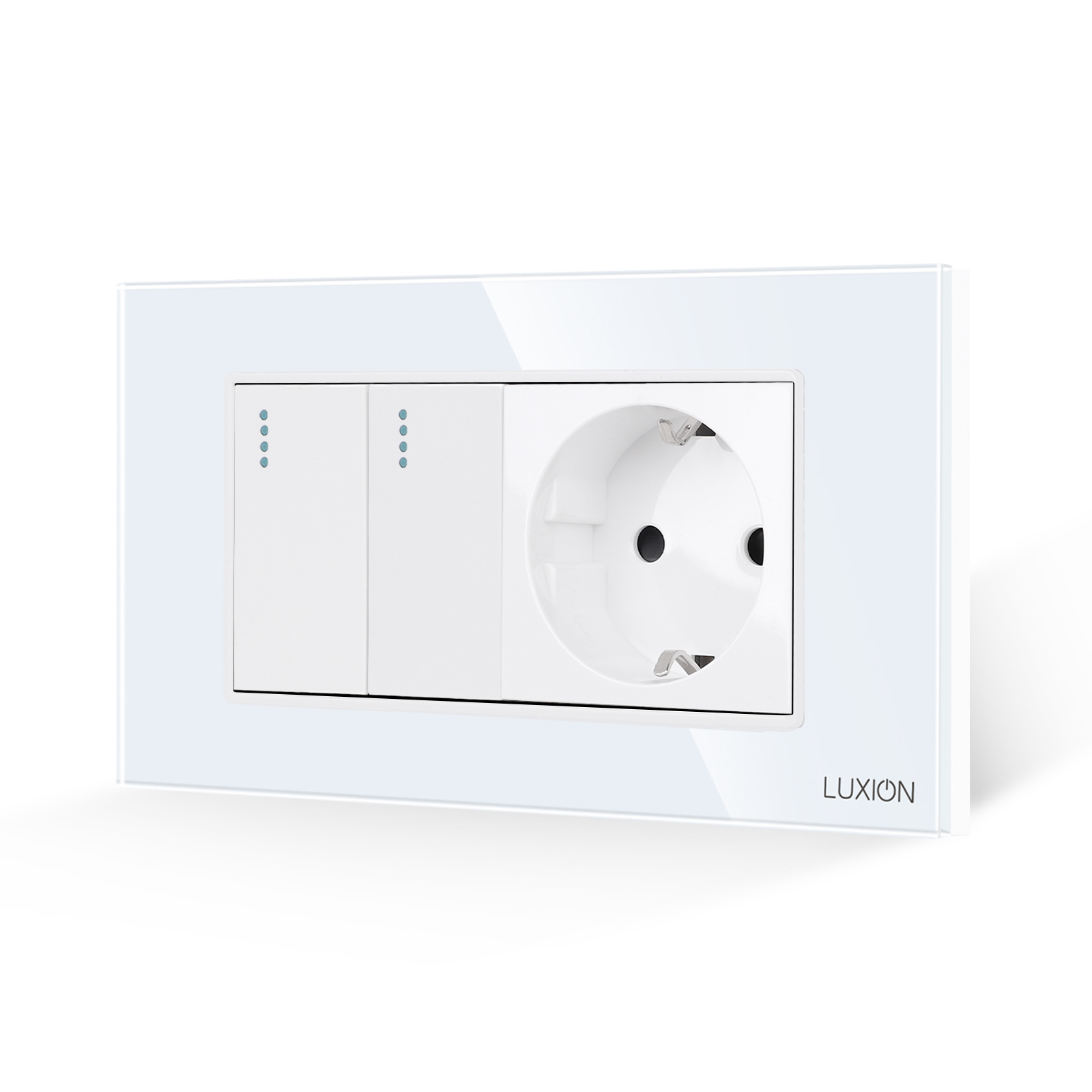 Intrerupator Dublu + Priza cu Rama din Sticla LUXION, Standard Italian, 4M