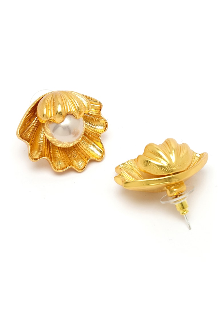 Cercei in forma de floare placati cu aur de 18K - Alb/Auriu