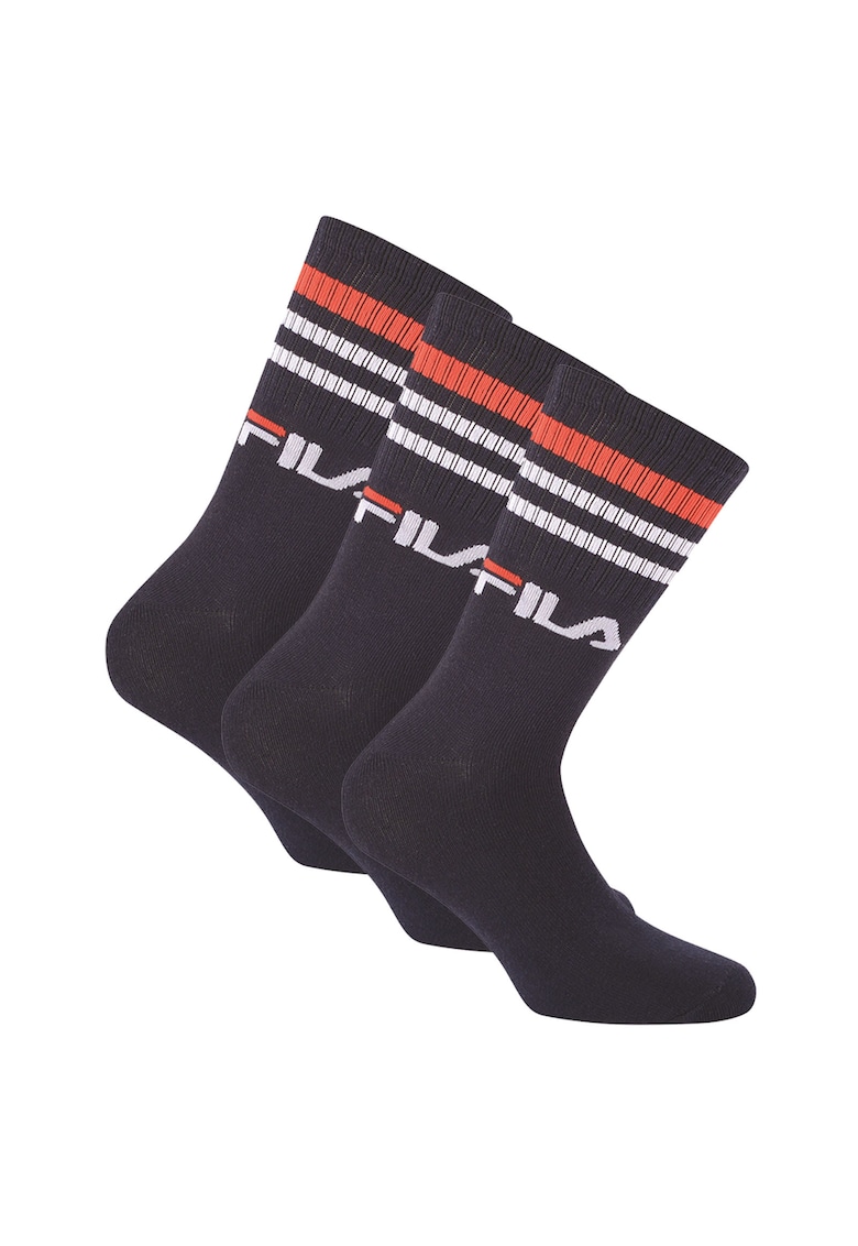 Set de sosete lungi unisex cu logo - 3 perechi - Bleumarin