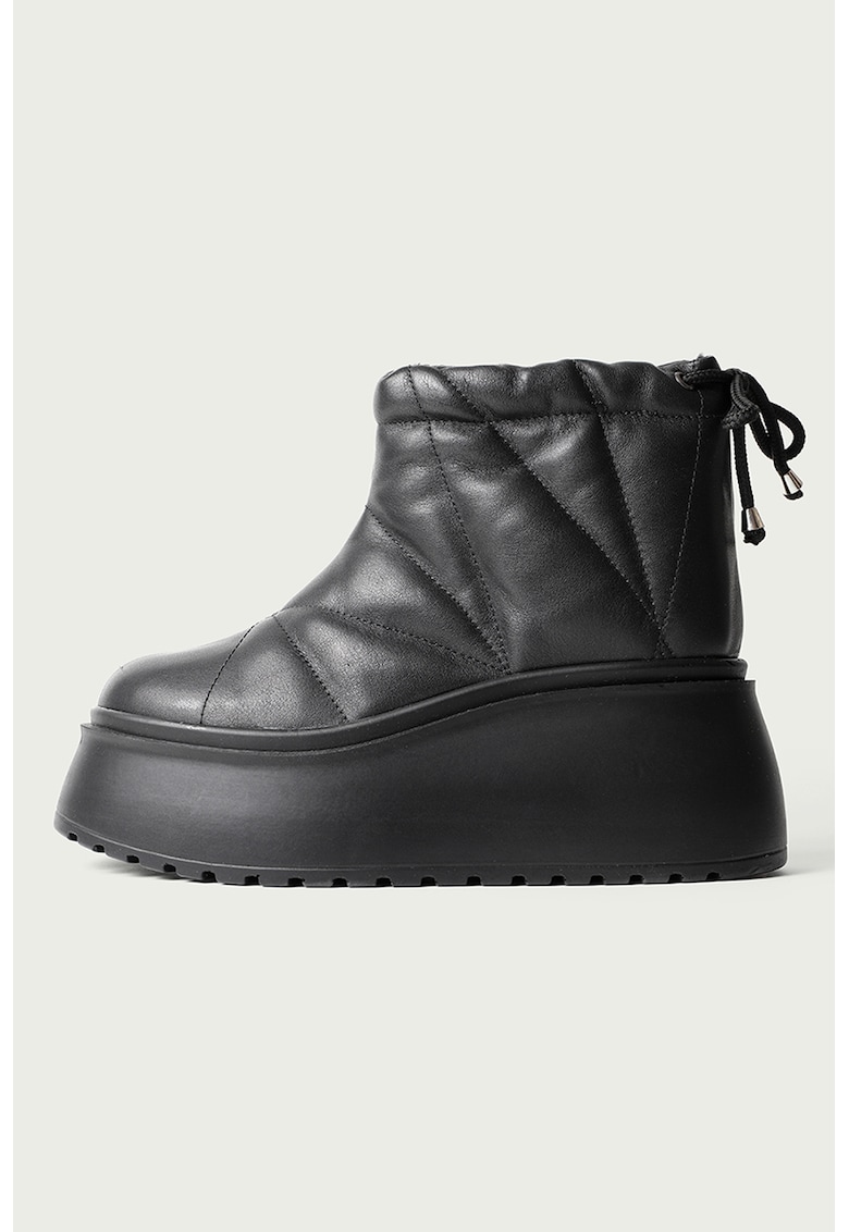 Ghete din piele cu talpa wedge Hazel - Negru