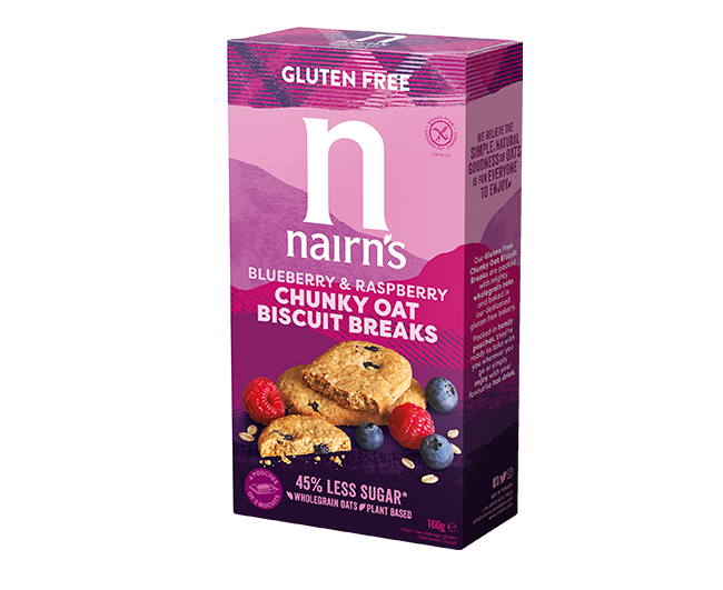 Biscuiti Pufosi Fara Gluten din Ovaz Integral cu Afine si Zmeura 160G Nairn's