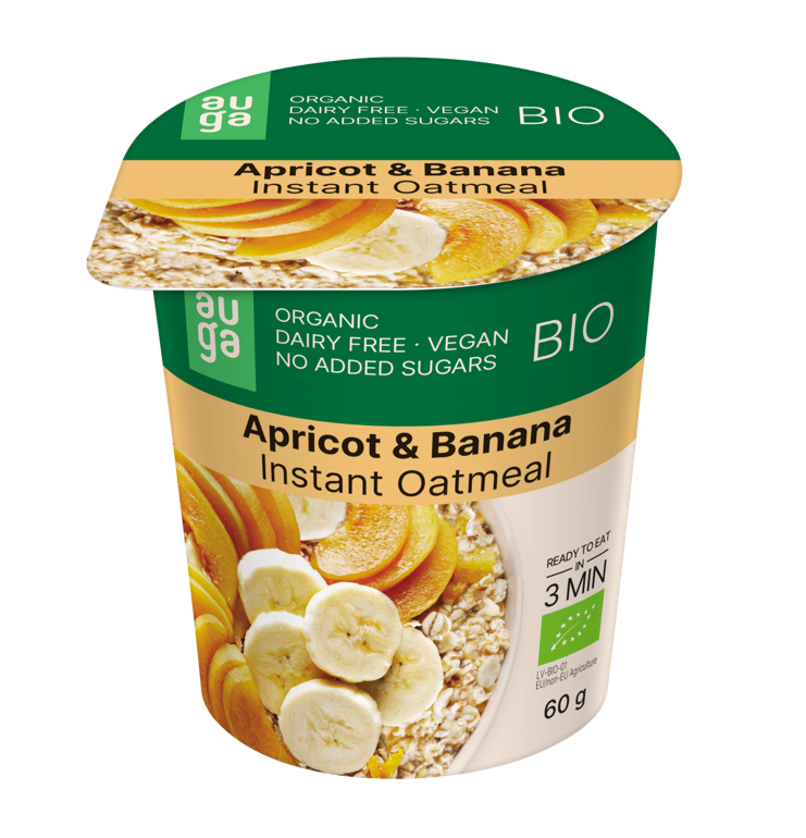 Ovaz integral BIO cu Caise si Banane 60G Auga