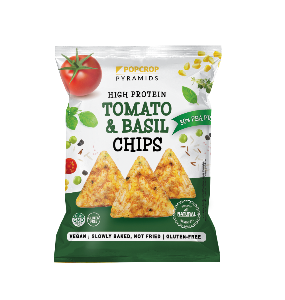 Chipsuri Proteice de Mazare cu Aroma de Rosii si Busuioc 60G Popcrop