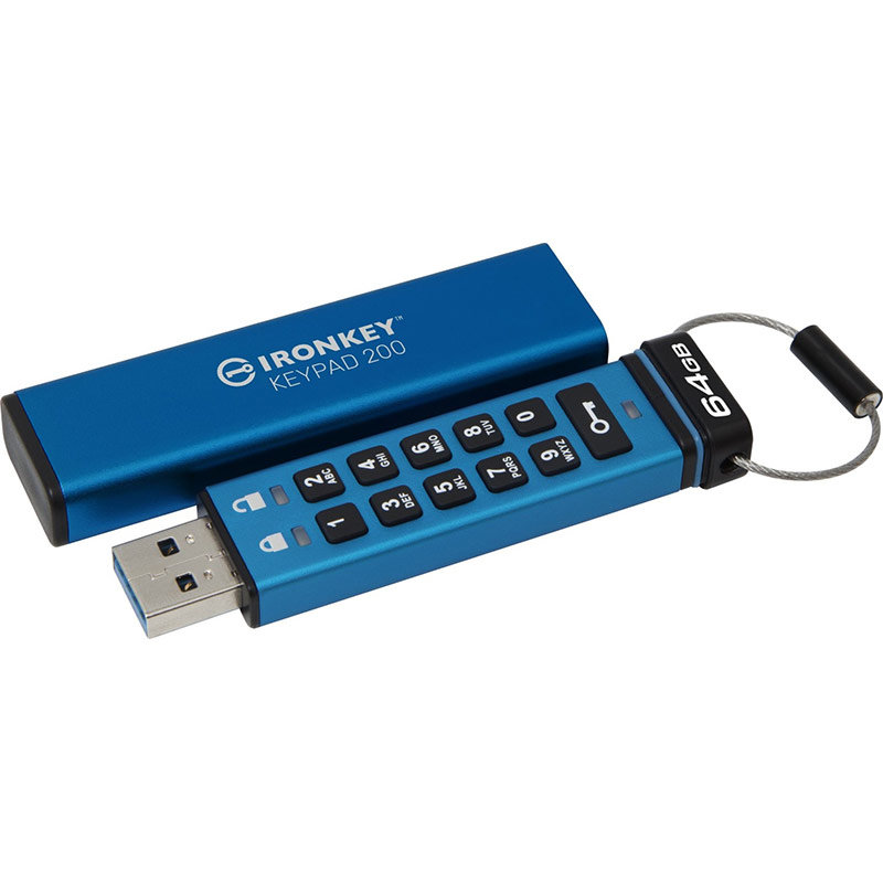 Memorie USB IronKey Keypad 200 64GB USB-A 3.0 Blue
