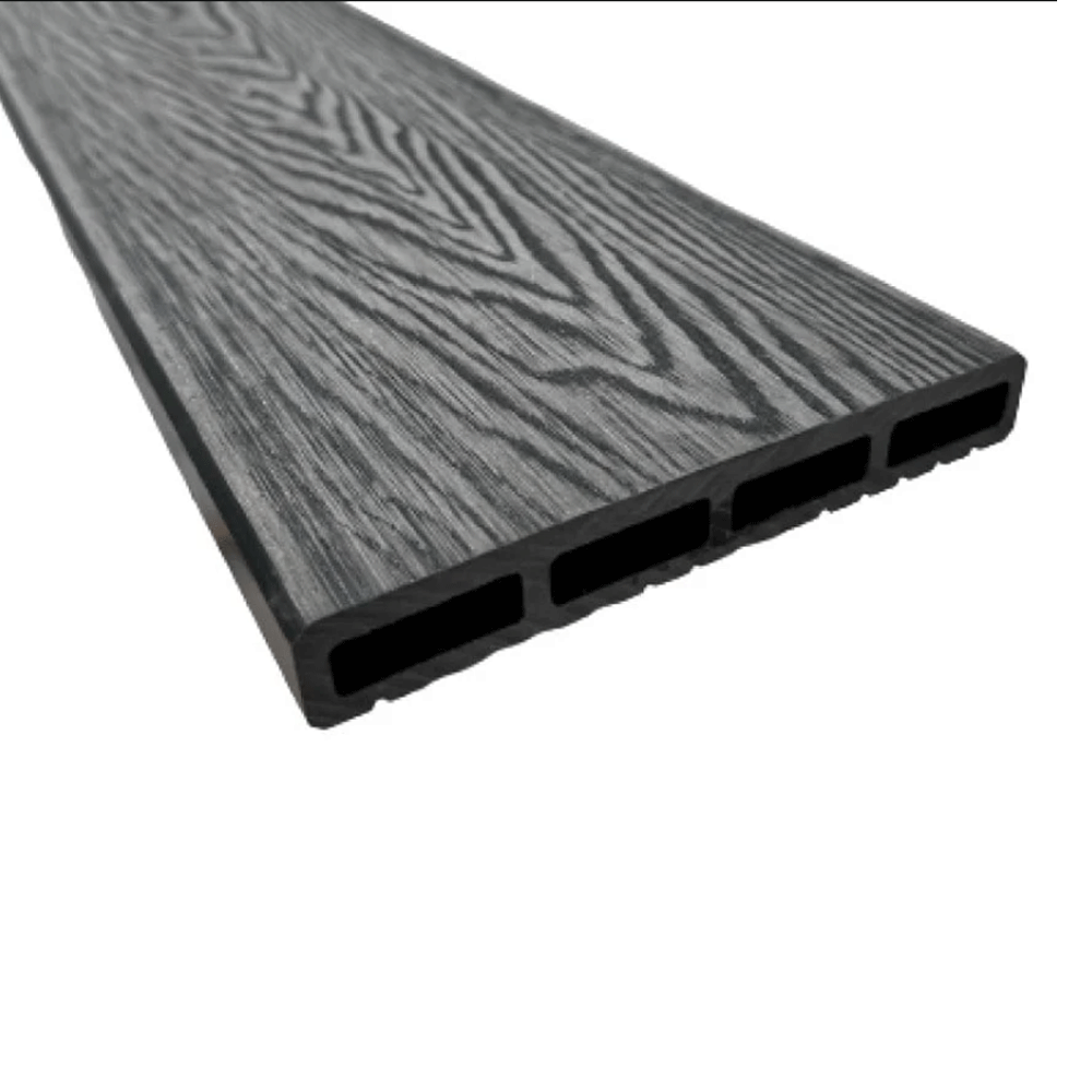 Placa de gard 3D WPC, lemn compozit, gri inchis, 2000 x 20 x 150 mm
