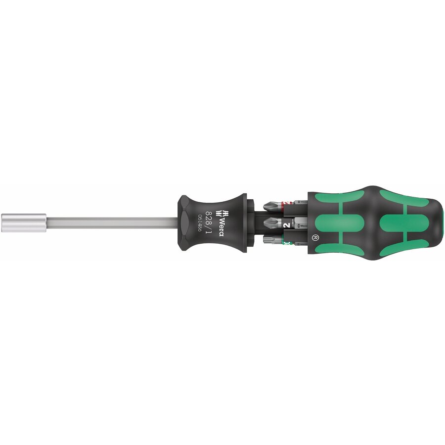 bit set Kraftform Kompakt 27 Set 1, with hand holder (black/green, 7-piece, integrated magazine)