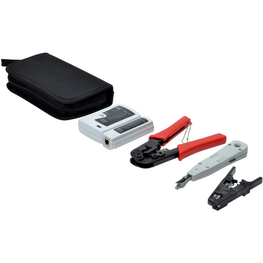 network tool set DN-94022, stripping/dismantling tool black, with LSA insertion tool and crimping pliers