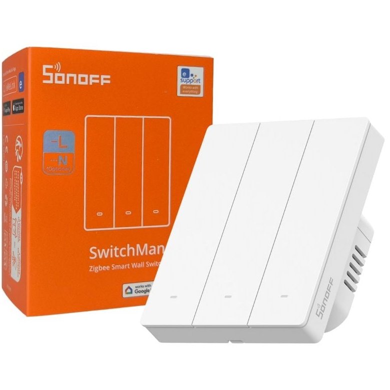Intrerupator inteligent Sonoff ZBM5-3C-80W, 3 canale, 10A, Zigbee , Alb 6920075743050