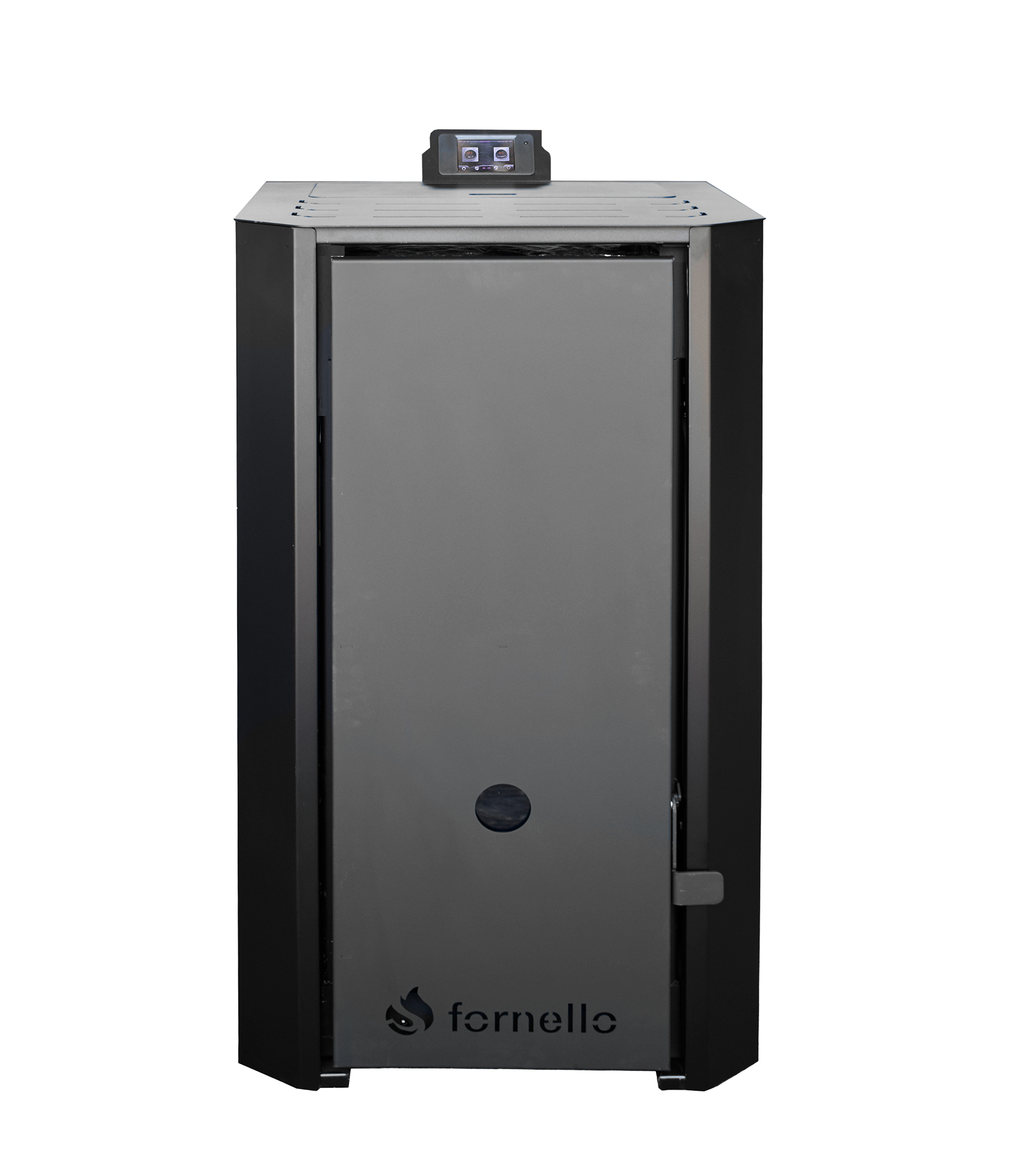 Centrala pe peleti Fornello EVA B Black 25 KW pompa circulatie vas expansiune Grup siguranta WI-FI buncar tiraj fortat recomandat pentru 160 mp Negru