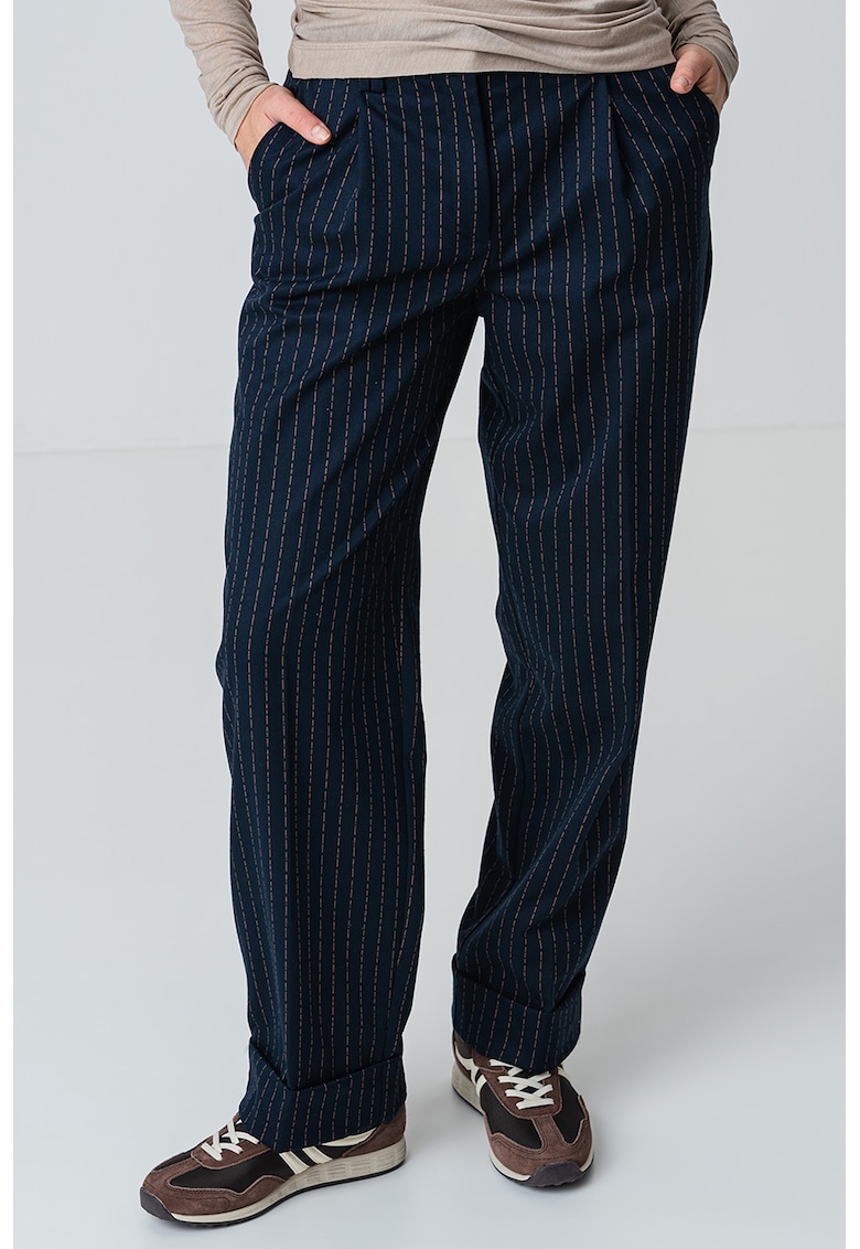Oferte la Pantaloni relaxed fit cu talie medie - Albastru ultramarin/Galben mustar
