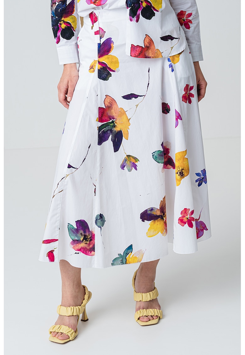 Oferte la Fusta evazata cu model floral Meteora - Rosu/Verde/Violet