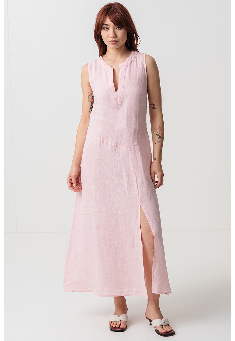 Rochie de in cu decolteu in V si slituri laterale - Roz deschis