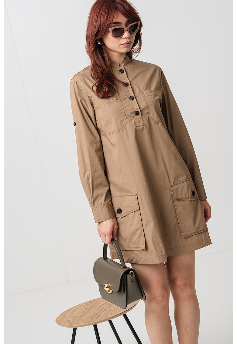 Oferte la Rochie cu croiala in A si fenta cu nasturi - Caramel