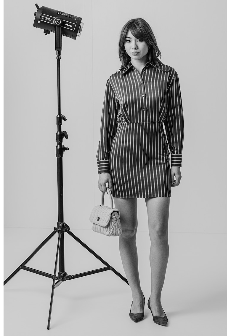 Oferte la Rochie mini cambrata cu dungi - Albastru inchis/Roz pal