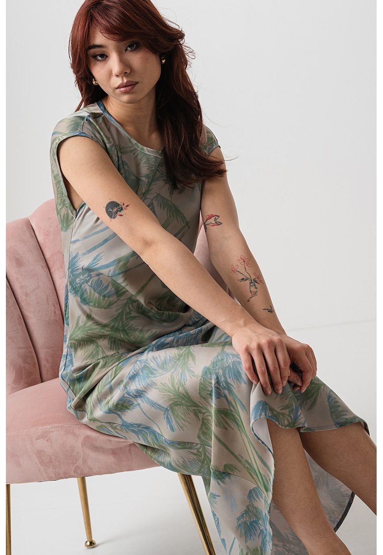 Oferte la Rochie cu model si decolteu rotund - Albastru azur/Verde sparanghel