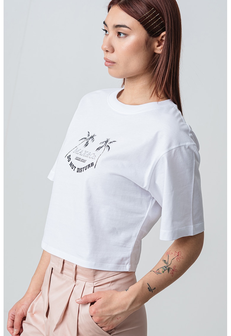 Oferte la Tricou crop cu imprimeu text Babele - Alb optic