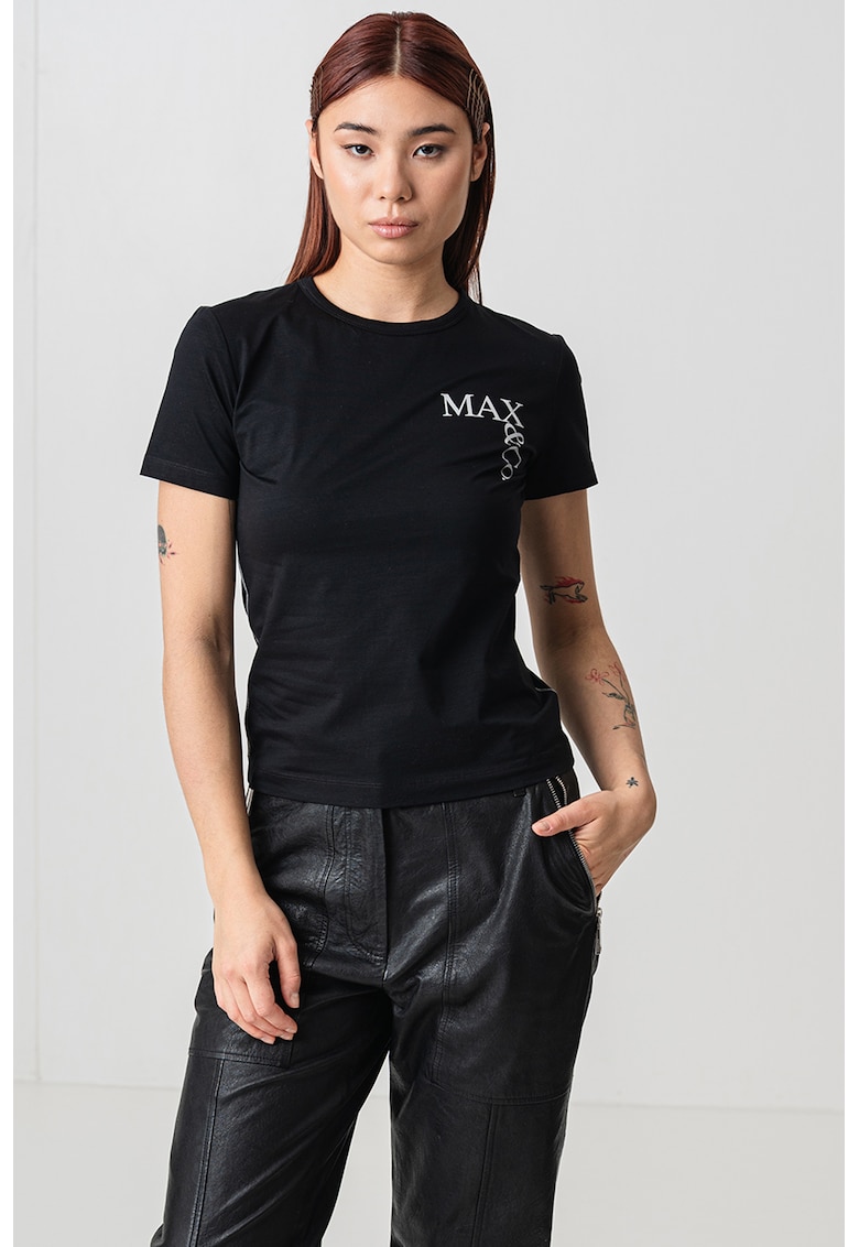 Oferte la Tricou cu decolteu rotund si imprimeu logo - Negru